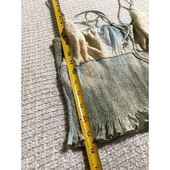 Zara Smocked Ruffle Hem Tie Front Cami Top Size M Sage Green Pastel Cottagecore - Picture 4 of 6
